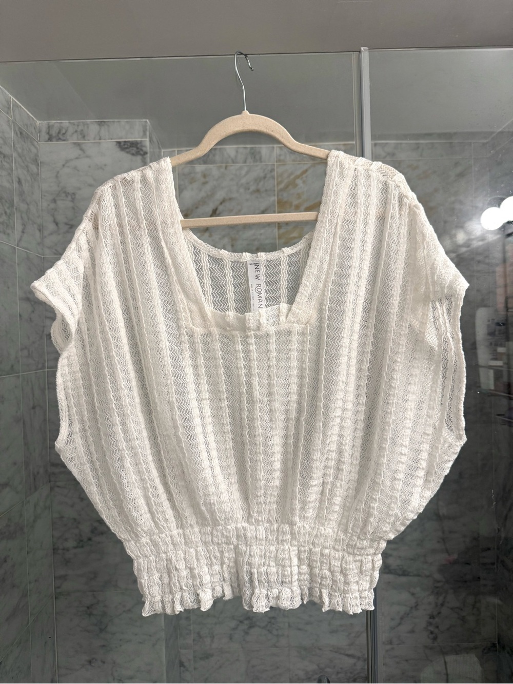 Free People Bohemian White Crochet Short Sleeve Drapey Top